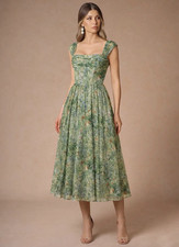 Azazie Atelier Green The Hazel Midi Dress Square Neck Lace-Up Back 10