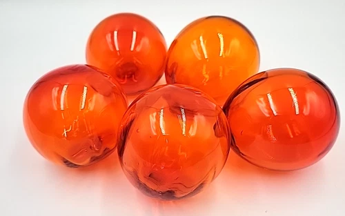 VIntage Blenko Glass #51 Set of 5 Bubble-Floats-Orbs in the color Tangerine