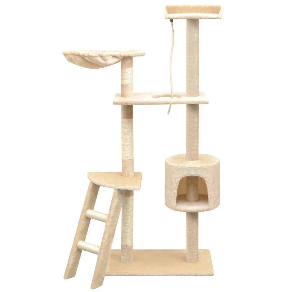 Arbre à chat griffoir en sisal robuste avec niche et jouet suspendu pour chaton