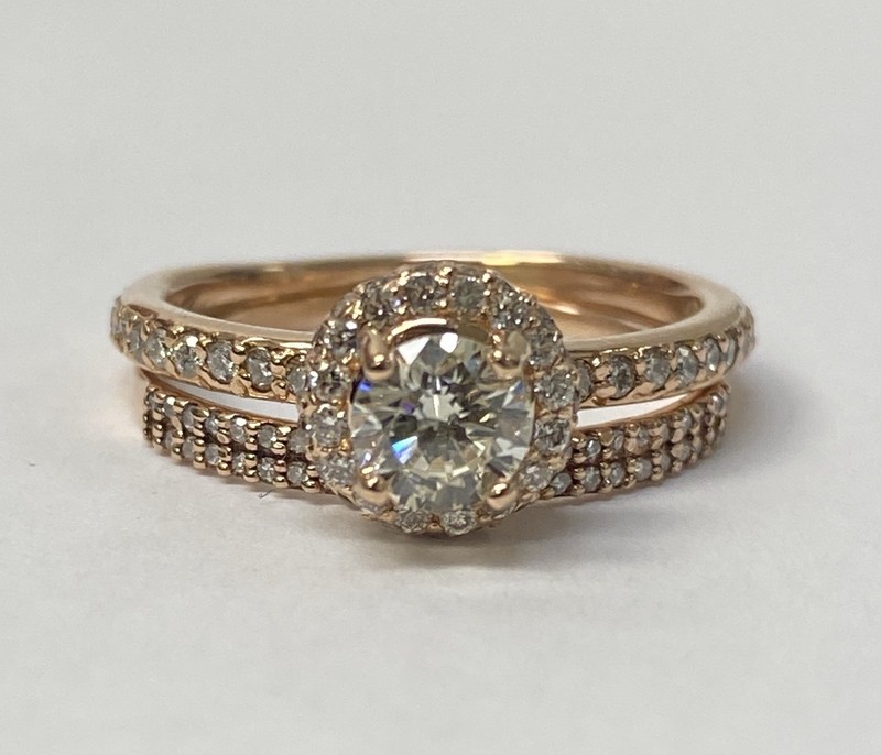 14k 10k Rose Gold Natural Diamond 2 PC Wedding Set 4.0g Size 7 Aprx 1.25 CTW