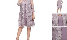 Women's Plus Size Midi Scoop Neck Shift Dress with Jacket 18 Plus Smokey Orchid