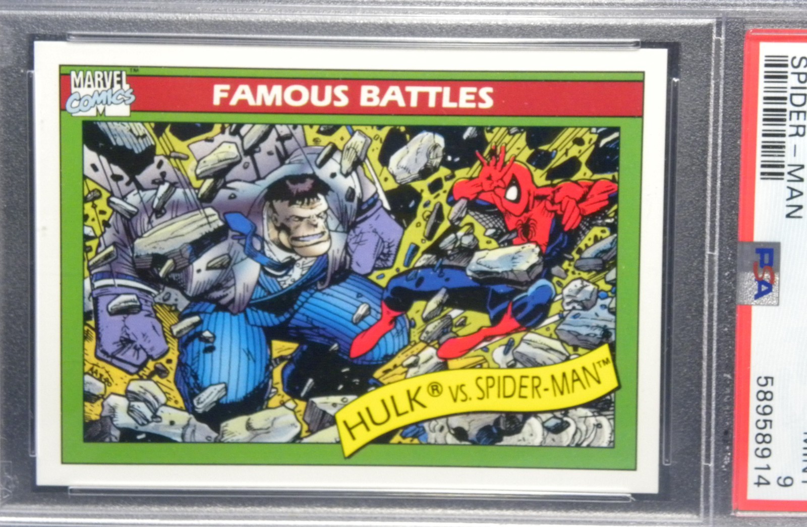 1990 Impel Marvel Universe #114 The Hulk vs. Spider-Man PSA-9 Mint view 2