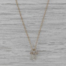 Small Diamond Cross Pendant Necklace 14k Yellow Gold 18" Rope Chain