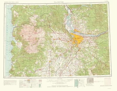 Topographical Map - Vancouver Washington Oregon Quad - USGS 1964 - Vintage Wall