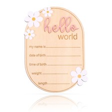 Baby Announcement Sign, Wooden Hello World Newborn Welcome M, Pink Letter