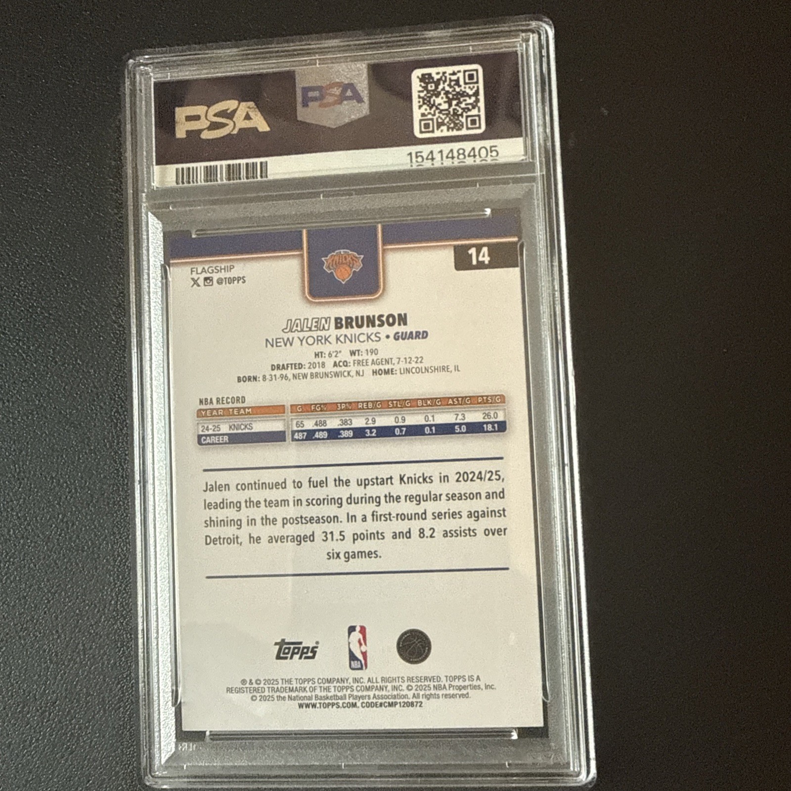 2025 Topps Black Crackleboard foil Jalen Brunson /10 #14 pSA 10 Gem POP 1!! view 2