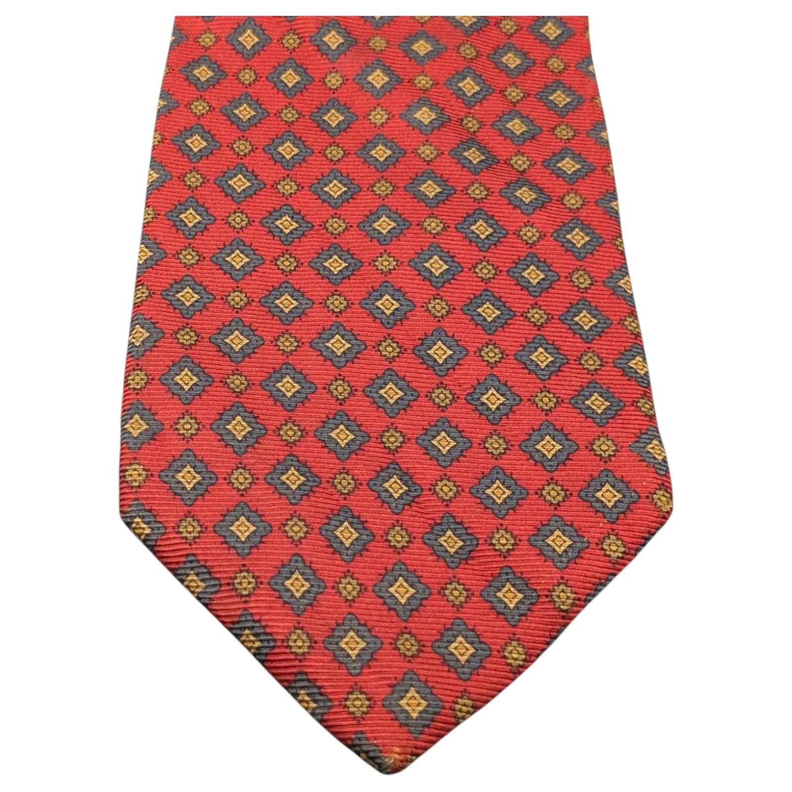Brooks Brothers Tie 59" Wide Silk Red Neat Geometric Diamonds USA Classic VTG thumbnail 2