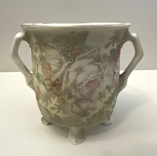 Antique Royal Bayreuth Rose Tapestry Porcelain Footed Handled Cigarette Holder