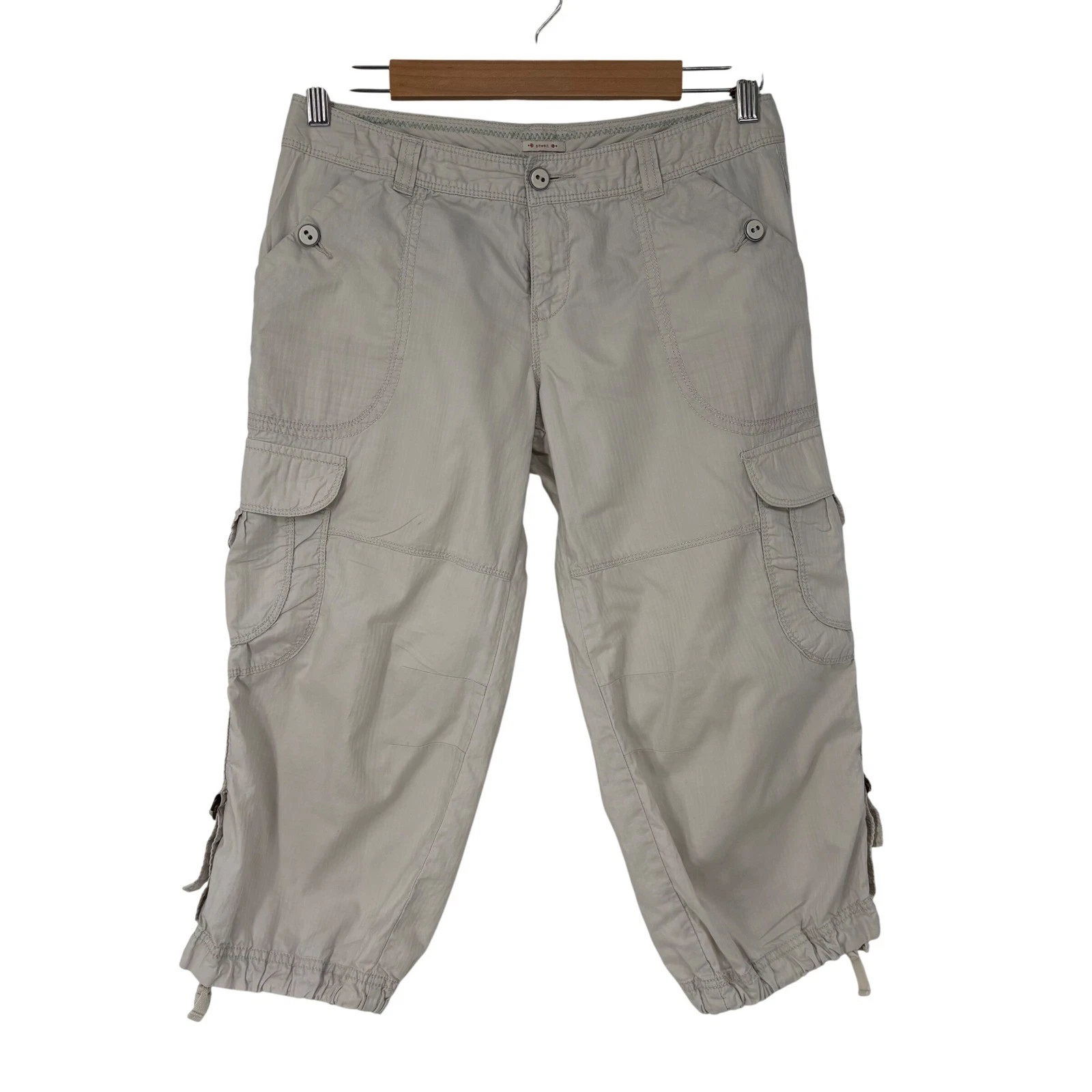 Sitwell Womens Khaki Tan Cotton Cargo Capri Pants Size 4 Utility Hiking Y2K Gorp