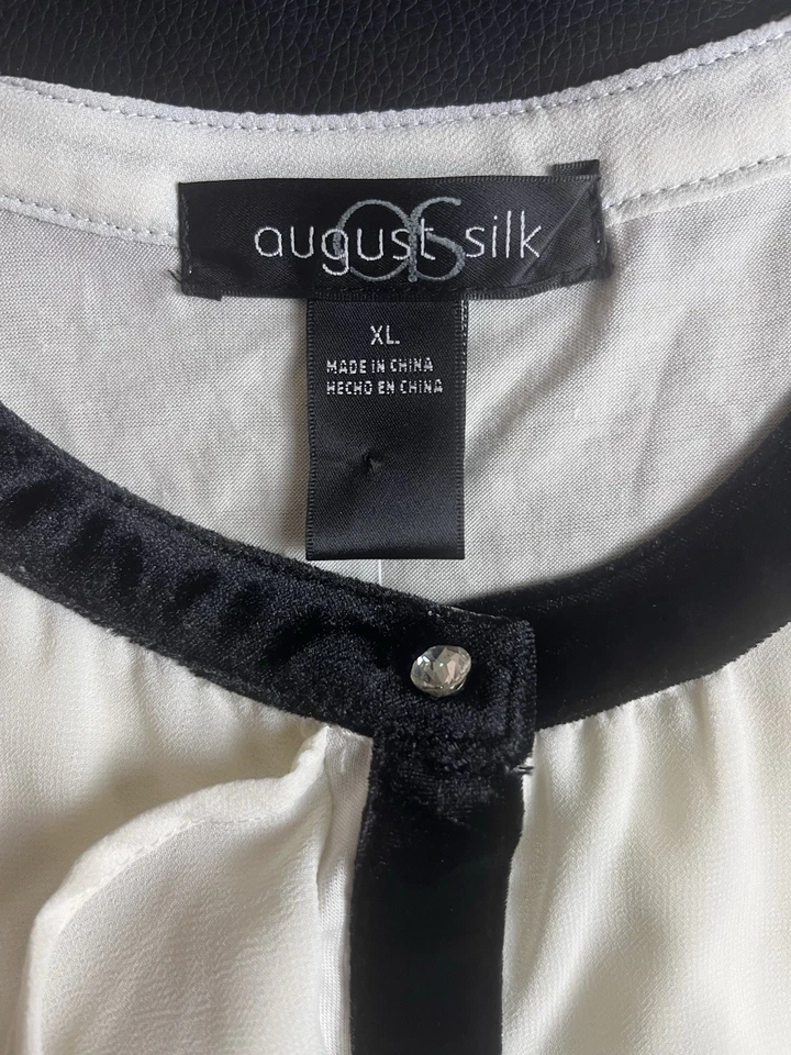 Август шелковая блузка без рукавов XL белый черный новый с Ярлыками слоистый оборки бархата отделки Топ - Изображение 3 из 4