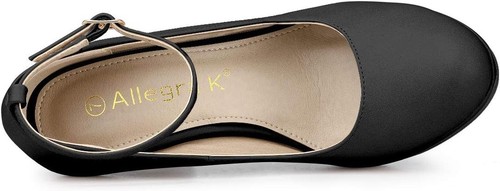 Allegra K Damen-Pumps rund geschnitten Stilettoabsatz Knöchelriemen 9,5, schwarz - Bild 4 von 6