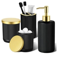 4 Pc Set Black Bathroom Accessories Set, Black and Gold Bathroom Accessories 