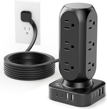 Tower Surge Protector Power Strip,12 AC Outlets  8 USB Ports, Flat Plug 5FT Ext
