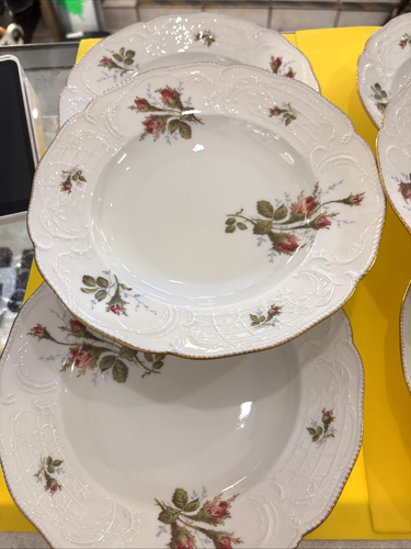6 Rosenthal Germany Sanssouci Pink Moss Rose 8 1/2" Flared Rim Soup Bowls - Picture 2 of 12