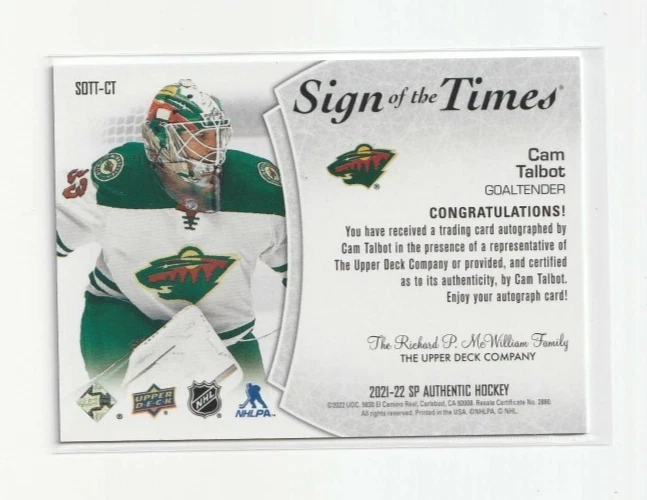 2021-22 SP Authentic Sign Of The Times Auto Cam Talbot #SOTT-CT - Image 2 of 2