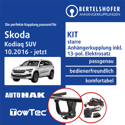 Für SKODA Kodiaq SUV I Typ NS7 10.2016-jetzt AHK starr +13pol sp. E-Satz TOP