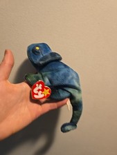 Rare TY Beanie Baby Rainbow The Blue Chameleon 1997 Retired No Tongue Version