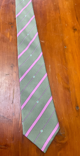 HERMES Tie Gray Pink Stripe Neck Tie 100% Silk Silver Made in France 7134 FA