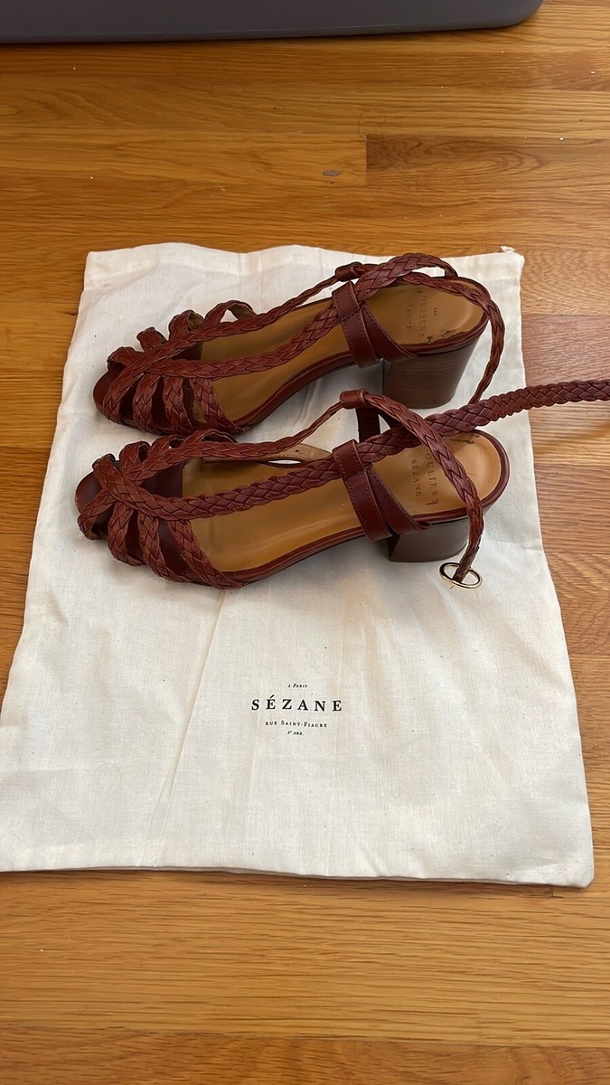 SEZANE NATACHA SANDALS WOVEN HERITAGE CHOCOLATE SIZE 36