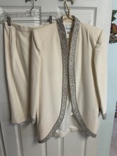 VNT 90s 80s NOLAN MILLER 3 Pc Set Wool Beaded Dress Suit Med 6 Beige Cream MOB