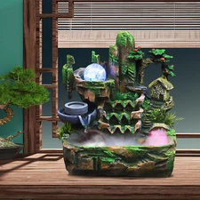 Tabletop Water Fountain Resin Rockery Waterfall Mist Water Feature Indoor
