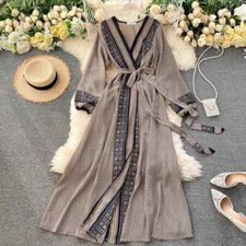 New Fashion Women Dress Lace-up Waistband Long Sleeved Sashes Waist Slim