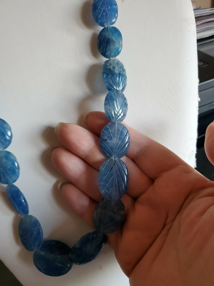 Collar de cuentas talladas a mano de zafiro real 18" nuevo sin etiquetas Foto 3 de 4