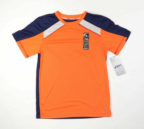 Asics CHILL OUT Boys Workout Shirt Neon Orange Navy Blue M 10/12 - Picture 1 of 2