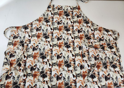 Apron CATS Browns Black Ginger Tabby Adjustable Cotton Ties Pockets Handmade