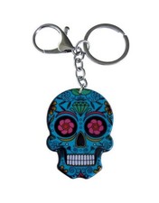 Porte-clés, Bijou de Sac tête de Mort Calavera bleu Style Mexicain.
