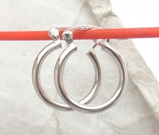 2mm X 16mm Polished Shiny Plain Hoop Earrings Snap Clasp Real 14K White Gold