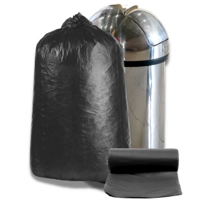 PlasticPlace 32-33 Gallon High Density Trash Bag, Black, 16 Microns, 250 Count