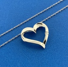 Designer 10k White Gold Round Cut Diamond Open Heart Pendant 18" Chain Necklace