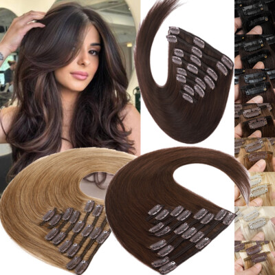 Clip In Extension 100% Real Human Hair Extensions Full Head  display picture 2
