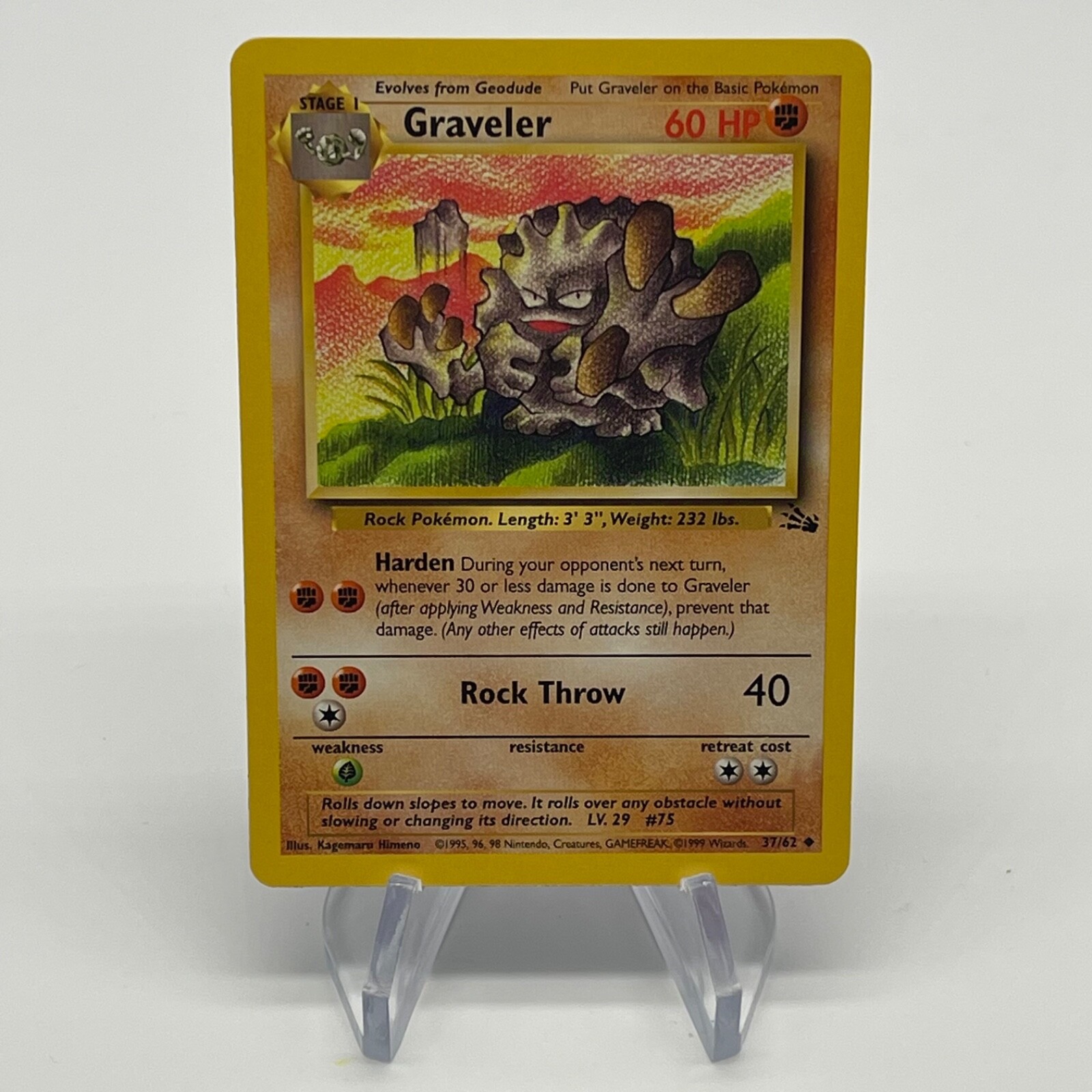 Graveler 37/62 - Vintage 1999 Fossil Set LP & Near Mint Authentic Pokemon Card
