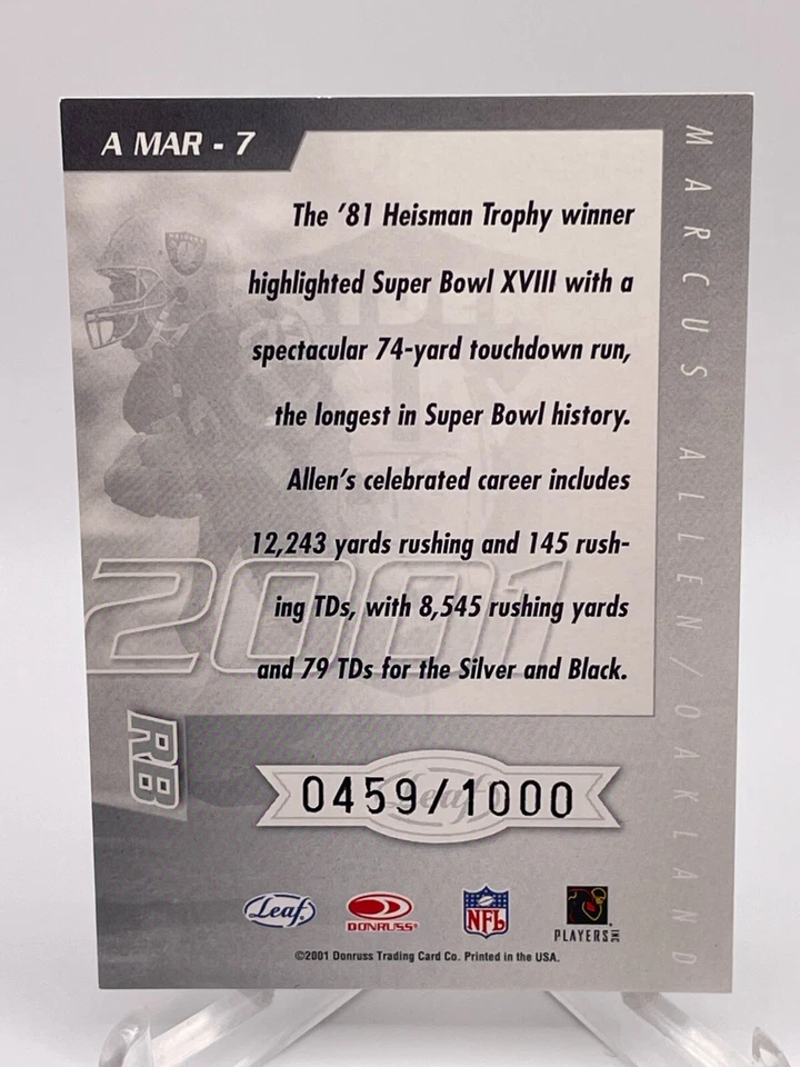 Marcus Allen 2001 Quantum Leaf All-Millennium Marks /1000 Insert A3 - Image 2 of 2
