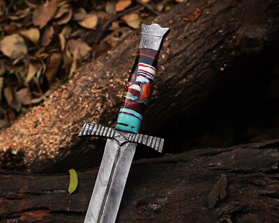 Custom Handmade Damascus Medieval Viking Sword With Leather Sheath