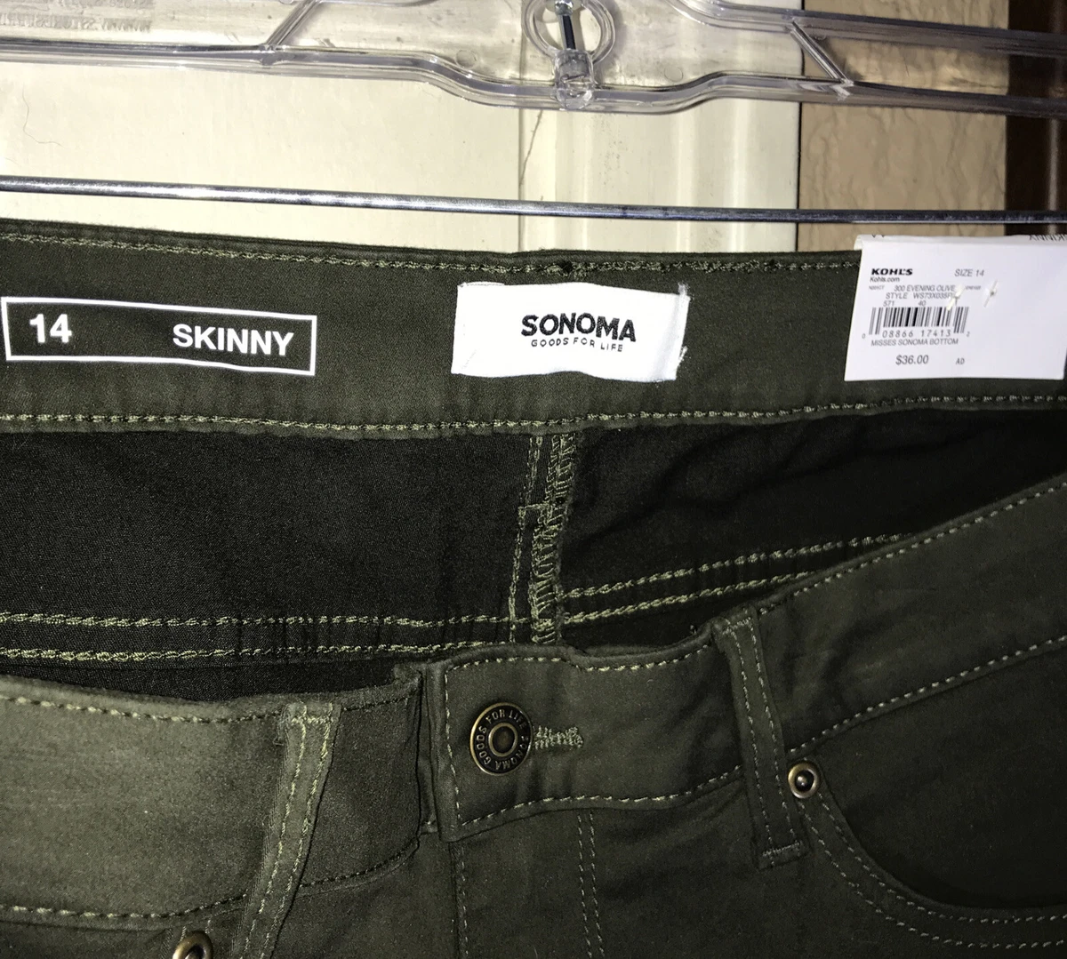 SONOMA Skinny Jeans 14 MISSES MID RISE Evening Olive RN 73277 Made