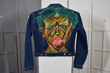 Hand Painted Denim Jean Jacket Preloved, Unique, Street Lolita