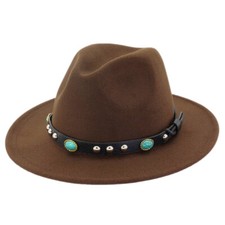 Kids Fedora Hat Children Boys Girls Panama Cap Wide Brim with Turquoise Belt
