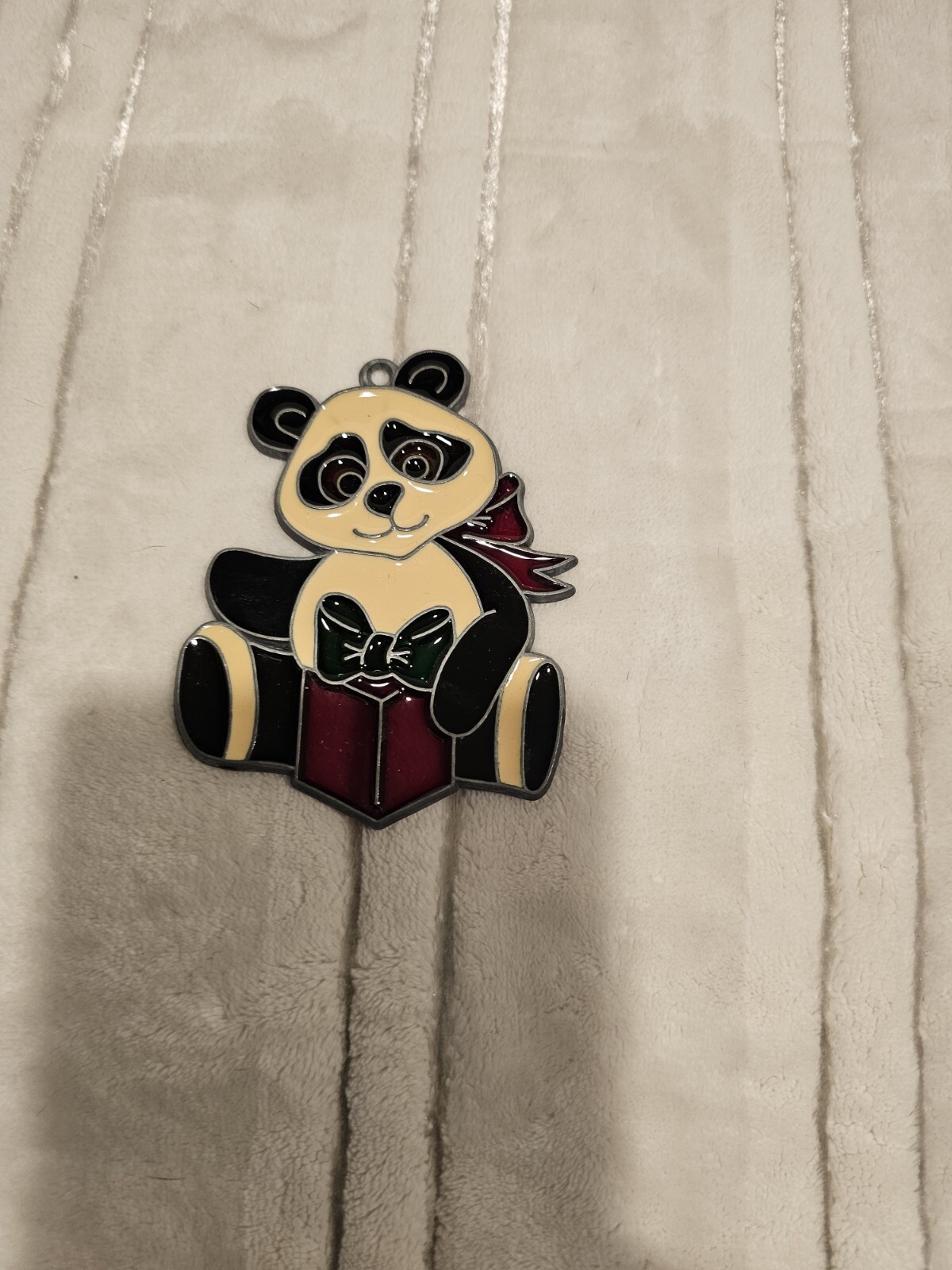 Vintage Resin Christmas ornament Stained Glass Style Panda Bear Metal Frame