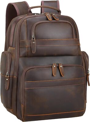 TIDING Men's Vintage Leather Backpack 15.6" Laptop Bag Large Coffee Color | eBay TIDING Men's Vintage Leather Backpack 15.6" Laptop Bag Large Coffee Color | eBay