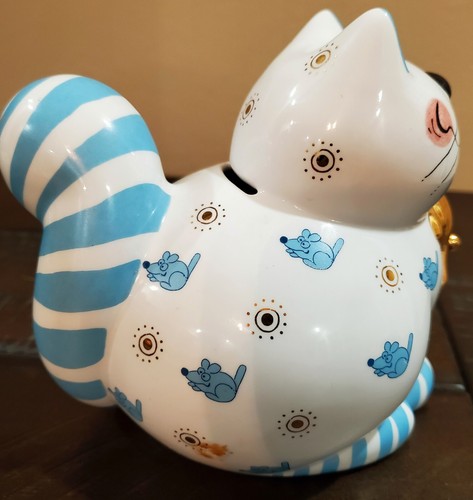 Blue/White Kitty Cat Bank Goebel W Germany Porcelain Vintage No Key - Picture 4 of 6