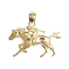 New 14k Yellow Gold Horse and Jockey Pendant
