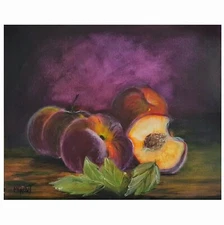 Painting Still life Peaches fruit Nature Morte Original Fine Art Signed M. Kravt