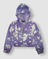 FBZ Kids Girls White Purple Bleached Velour Hooded Jacket Sweatshirt Size 4