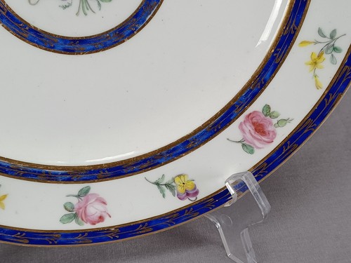 Sevres Hand Painted Pink Rose Floral Cobalt & Gold Plate Circa 1793-1800 AS IS - Picture 6 of 15