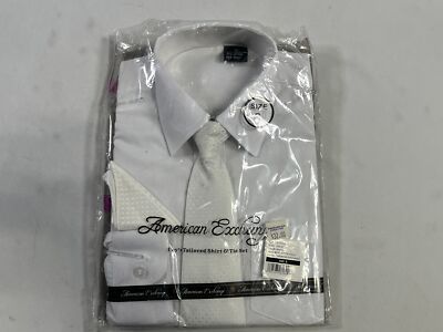Boys American Exchange White Dress Shirt with Tie and Pocket Square Size 6 NEW