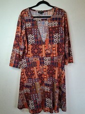 Forever 21 Plus Sizes Dress 2X Deep Plunge V Neck 3/4 Sleeve Patchwork Boho