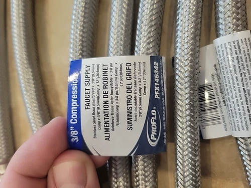(7) PROFLO PFX146342 12"L Stainless Steel Braided Supply Lines 3/8” Compression - Picture 2 of 9